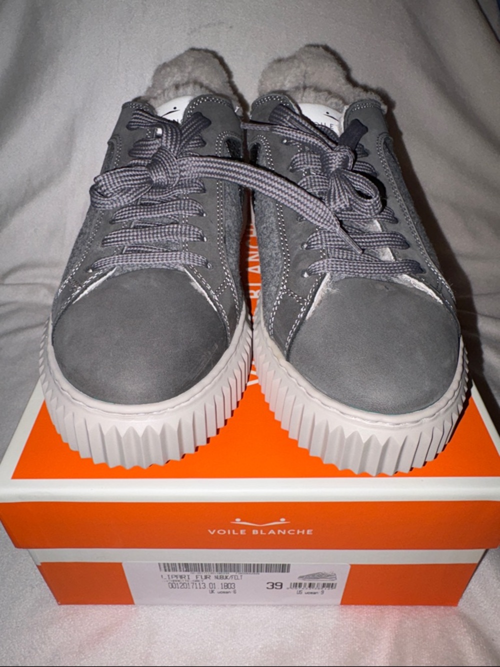NWT VOILE BLANCHE LIPARI Charcoal Grey Fur Suede and Felt Sneakers - Picture 8 of 16